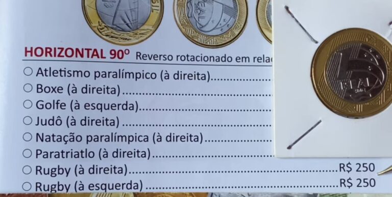 Moeda do rugby olímpico com reverso horizontal 90º