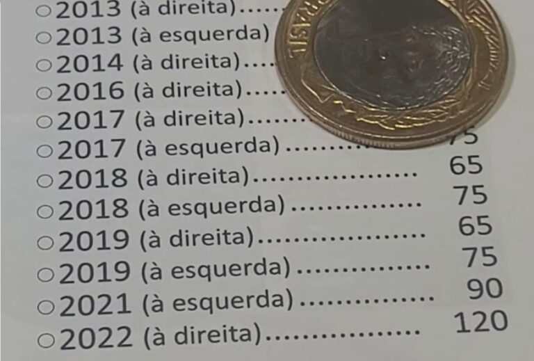 Moedas de 1 real de 2018 a 2022 com reverso horizontal