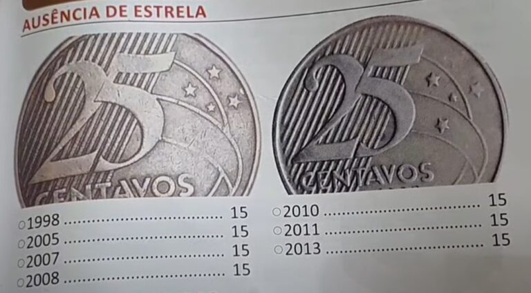 Moedas de 25 centavos com ausência de estrelas