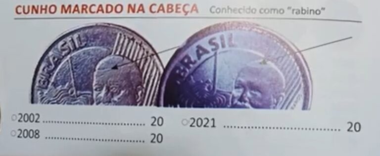 Moedas de 50 centavos com cunho marcado na cabeça